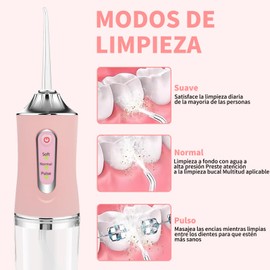 Irrigador Bucal, Limpieza Dental Portatil, 3 Modos de Limpieza y 8 Puntas, IPX7 impermeable, Limpiador Dental Recargable, Ideal para Viajar y para Uso Doméstico (Rosa)