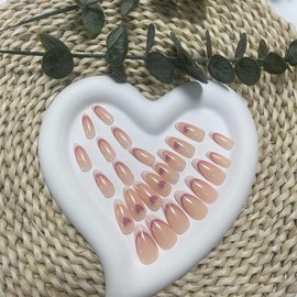 Pink Heart Press on Nails Medium Almond Fake Nails French Tip Glue on Nails Pink Love Stick on Nails Glossy Nude Full Cover Acrylic False Nails for Women Girls Manicure 24pcs…