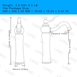 LANC Luxury Stone Tall Bathroom Sink Faucet European Brass and Natural Marble Emperador 1-Hold Tall Bathroom Vessel Faucet Venetian Oil Rubbed Brown Mixer Tap,C12123HPS-FW