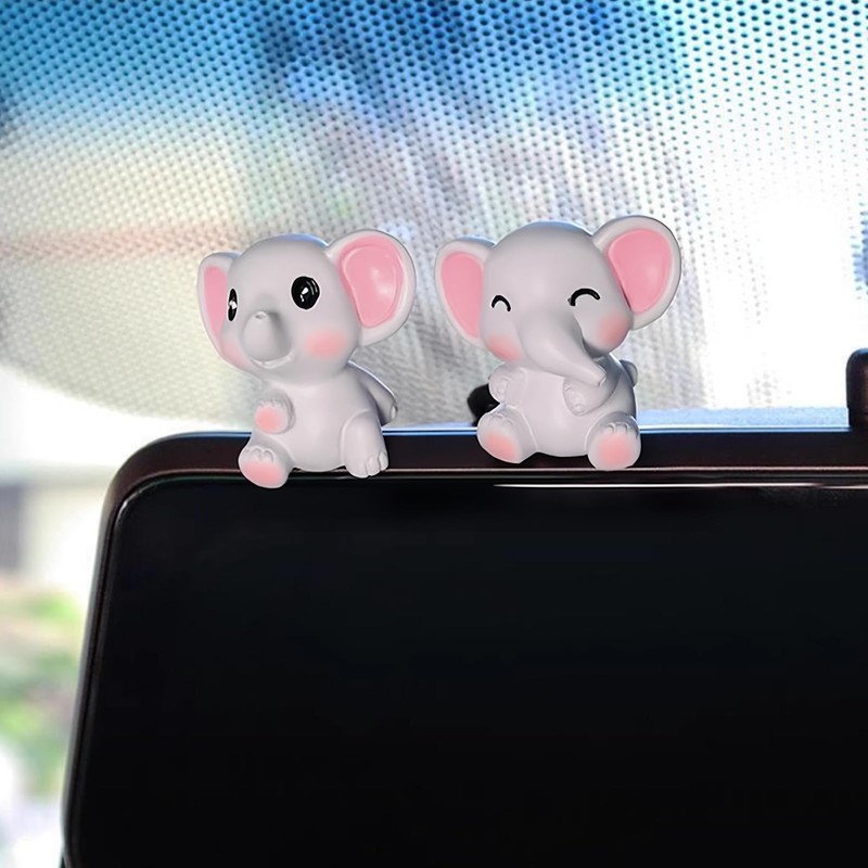 HANFEIDA Mini Elephant Figurines Cute Car Dashboard Accessories, 6 Pcs