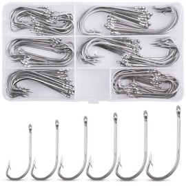 Saltwater Fishing J Hooks Kit,110pcs 34007 O'shaughnessy Forged Hooks Long Shank Stainless Steel J Fishing Hooks Set Trolling Sea Bass Fishhooks for Saltwater Freshwater