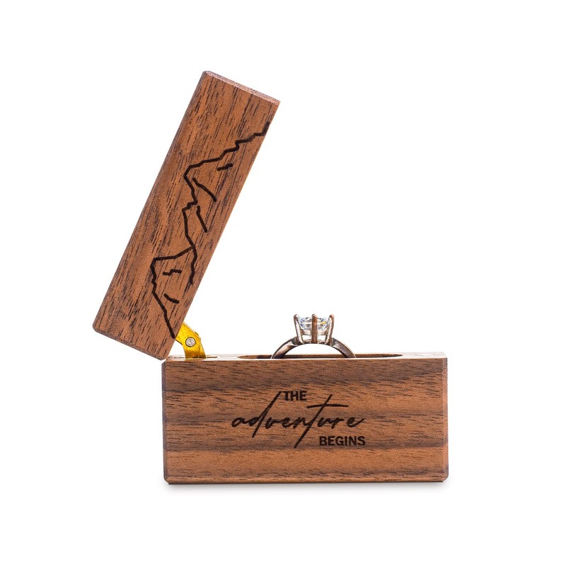 Wislist Wooden Engagement Ring Box Small Slim Flat Ring Case