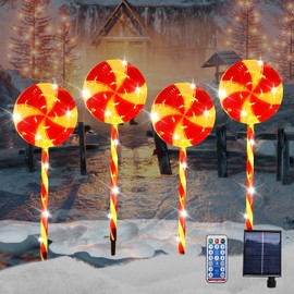 Solar Christmas Lights Outdoor,70CM Candy Christmas Lollipop Lights ，4Pcs Garden LED Lights Waterproof with USB Charging & 8 Lighting Modes for Yard Decorations, Walkway, Pathway, Lawn