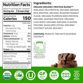 Orgain Organic Simple Vegan Protein Powder, Chocolate - 20g Plant Based Protein, Made with less Ingredients, No Artificial Sweeteners, Gluten Free, No Dairy or Lactose, 1.25 lb (Packaging May Vary)