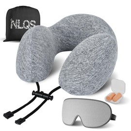 NLQS Airplane Travel Pillow,Natural Latex Neck Pillow,Make You Feel Comfortable Airplane Neck Pillow,Comfortable and Breathable,Support Head and Neck,Travel Essentials,Eye Mask and Ear Plugs Gray Set