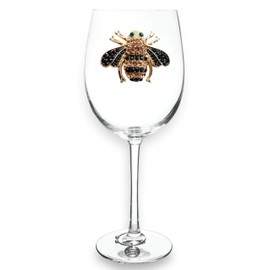 THE QUEENS' JEWELS Bee Jeweled Stemmed Wine Glass - Unique Gift for Women, Birthday, Cute, Fun, Not Painted, Decorated, Bling, Bedazzled, Rhinestone