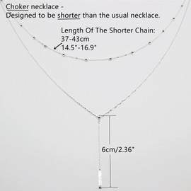 R.Universe 925 Sterling Silver Lariat Double Chain CHOKER Necklace, Gift For Her Girlfriend Bestfriend Gift Ideas Dainty Delicate Layered Necklace