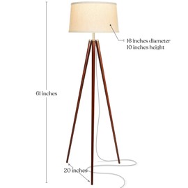 Brightech Emma LED Floor Lamp, Tall Lamp with Wood Legs, Mid-Century Modern Standing Lamp for Bedroom Reading, Tripod Lamp for Living Rooms & Offices, Great Living Room Decor - Walnut Brown