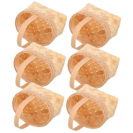 Pack of 6 Small Wooden Baskets Mini Baskets Braided Baskets Mini Picnic Baskets Bushel Baskets Small Tiny Baskets for Crafts Mini Hand Baskets Hand-Held Candy Baskets Box