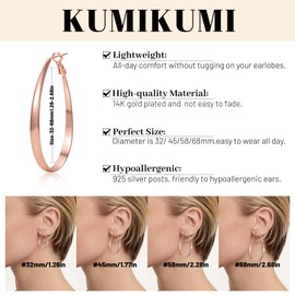 KUMIKUMI Rose Gold Hoop Earrings,Oval Lightwieght Rose Gold Hoops Hypoallergenic Large Hoop Earrings for Women Gifts (35/45/55/65MM)