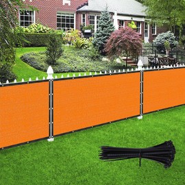 Zip Cable Ties and 6' x 12' Orange Privacy Screen Fence Cover Panel Shade Cloth Fabric for Chain Link Fence Pool Sport Court Yard Garden Outdoor UV Protection