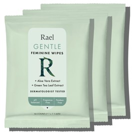 Rael Feminine Wipes, Flushable pH Balanced Wipe, Travel Size, All Skin Types, Paraben-Free, Daily Use (10 Count, Pack of 3)