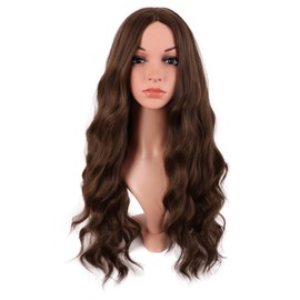 MapofBeauty 28 Inch/70 cm Long Wavy Middle Part with No Bangs Synthetic Fiber Curly Fashion Women Party Cosplay Wig (Brown)