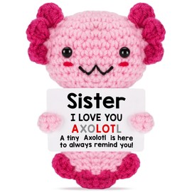 Weming Sisters Gifts from Sister, Crochet Axolotl Gifts for Bestie BFF & Little Sister in Law on Birthday & Christmas Stocking Stuffers, I Love You to My Big Sister