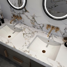 48"x197"Super Wide Size Big Thick White Gold Vinly Adhesive Marble Wallpaper Peel and Stick Fuax Granite Textured Contact Paper Premium Look Stone Paper for Bathroom TV Backdrop Store Basement Walls