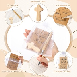 Spakon 30 Sets of Christmas Christian Gifts Bulk Scripture Notebooks Ballpoint Pens with Prayer Crosses for Church Office Appreciation Gifts Employee Coworker Bible Study Supplies(English)