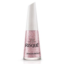 Nail Polish Risque Rose Glitter | Esmalte de Unhas | Fast Dry, Hypoallergenic, Long-Lasting, Extra Sparkle, Made in Brazil | Granulado Rose, 0.3 oz, 8ml