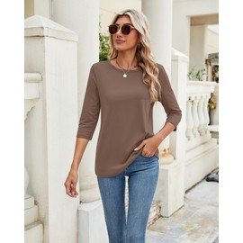Ficerd 3 Pack 3/4 Sleeve Tops for Women Round Neck Dressy Basics Tees Casual Trendy Loose Fit T Shirts(Army Green, Coffee, Black,XX-Large)