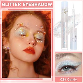 AIUEO Liquid Glitter Eyeshadow Eyeliner Korean Eye Glitter Makeup Long Lasting Shimmer Eyeshadow Lightweight Quick Drying Face Glitter Makeup-Candy