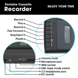 Cassette Players Recorder, Portable Tape USB Player with Stand-Alone Mic, Cassettes Tape Digital Converter to USB Flash Disk, Built-in Speaker, Retractable Handle, 3.5MM Headphone