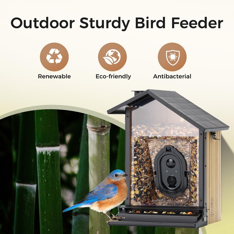 TT Nature Upgrade Squirrel-Proof Bird Feeder with Camera, Solar Powered,