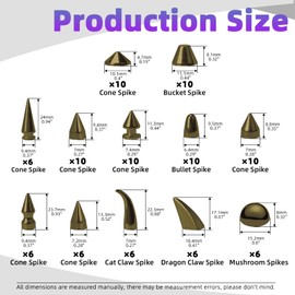 Swpeet 96 Sets 12 Styles Gun-Black Mixed Shape Spikes and Studs Metal Screw Back Bullet Cone Studs and Spikes Rivets Leather Rivets Kit with Installation Tools for DIY Crafts Leather Crafts