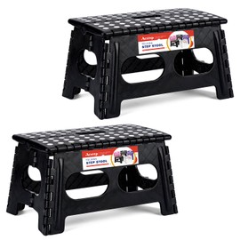 ACSTEP Foldable Step Stool for Kids and Adults,15-Inch Extra Wide 9-Inch Height Step Stool(2 Pack) More Safe and Comfortable Holds Up to 300 lbs Folding Step Stool for Bathroom, Garden, Kitchen（Black）