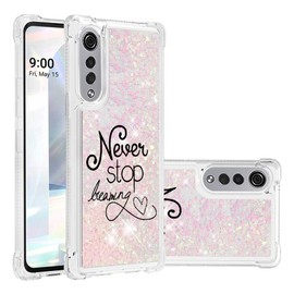 LEMAXELERS LG Velvet Case Bling Glitter Case Soft TPU Floating Clear Liquid Hearts Quicksand Shiny Flowing Shockproof Protective Cover for LG Velvet YB-LS Never Stop