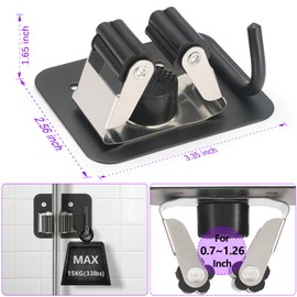 Broom Holder Wall Mount Screw Drilling, Sturdy Heavy Duty Stainless Steel Mop Gripper Rack Perforated , Perfect for Laundry Room Organizer, Fit with Laundry Kitchen Garage Garden Storage System