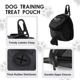 FuninCrea Dog Treat Pouch Bag, Dog Treat Bag with Built-in Poop Bag Dispenser Dog Training Treat Pouch for Walking Oxford Cloth Dog Training Bag for Travel Outdoor Training (Black)