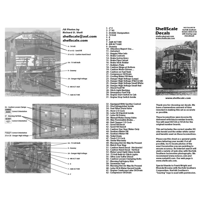 ShellScale Decals HO176 - Norfolk Southern GE ES44AC DECALS -