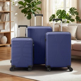 Non-TSA Customs Lock 3-in-1 Navy Blue PP Trolley Case 20in 24in 28in Sizes for Luggage Setstitle: default title