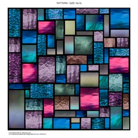 Windowpix 24x48 / 24 x 48 Decorative Static Cling Window Film Lavender Stained Glass Geometric Medley Printed on Clear for Window Glass Panels. UV Protection, Energy Saving.