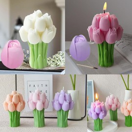 2 moldes de silicona para velas de tulipán, diseño de flores de tulipán, con punzón y gancho de vela, aguja para hacer velas, yeso hecho a mano, fabricación de jabón, adornos para decoración del hogar