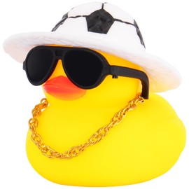 wonuu Rubber Duck Car Ornaments Duck Car Dashboard Decorations for Cool Accessories with Soccer Court Hat Necklace and Sunglasse, Soccer Hat