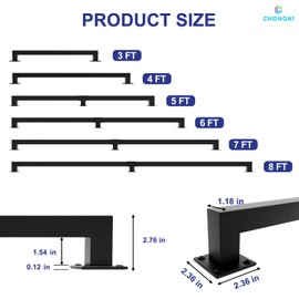 CHONGNI 7FT Stair Railing Indoor, Matte Black Square Tube Handrail, 500lbs Load Capacity, Wall Mounted Stair Railing, Industrial Non-Slip Hand Rails for Indoor Stairs, Bathroom, Loft, Elderly & Kids