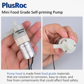 PlusRoc 12V DC Small Water Transfer Pump 1.3LPM Mini Self Priming Micro Pump with Food Grade Pipe and Power Adapter, For Ice Maker Coffee Machine Water Dispenser