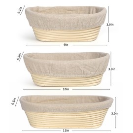 Banneton Bread Proofing Basket Set, 11 Inch Sourdough Proofing Basket and Bread Baking Supplies-Bread Lame, Danish Whisk, Bowl & Dough Scraper, Brush, (Plastic, 9in Oval + 10in Oval+11in Oval)