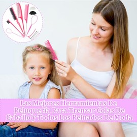 HEYMKGO Juego de Herramientas para Peinar el Cabello con 400Pcs Bandas Elásticas Pequeñas Negras y Transparentes, 100Pcs Pasadores, Cepillo para Cabel