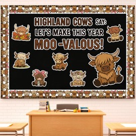 Mooliwe Highland Cow Bulletin Board Decorations Set, Classroom Bulletin Board Cutout for Back to School Library Window Home Wall Decor