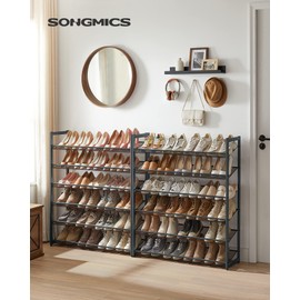 SONGMICS 12-Tier Stackable Shoe Shelf Set, Metal Shoe Storage for Garage, Entryway, with Adjustable Shelves, Hold 48-60 Pairs, Cool Gray ULMR12G01
