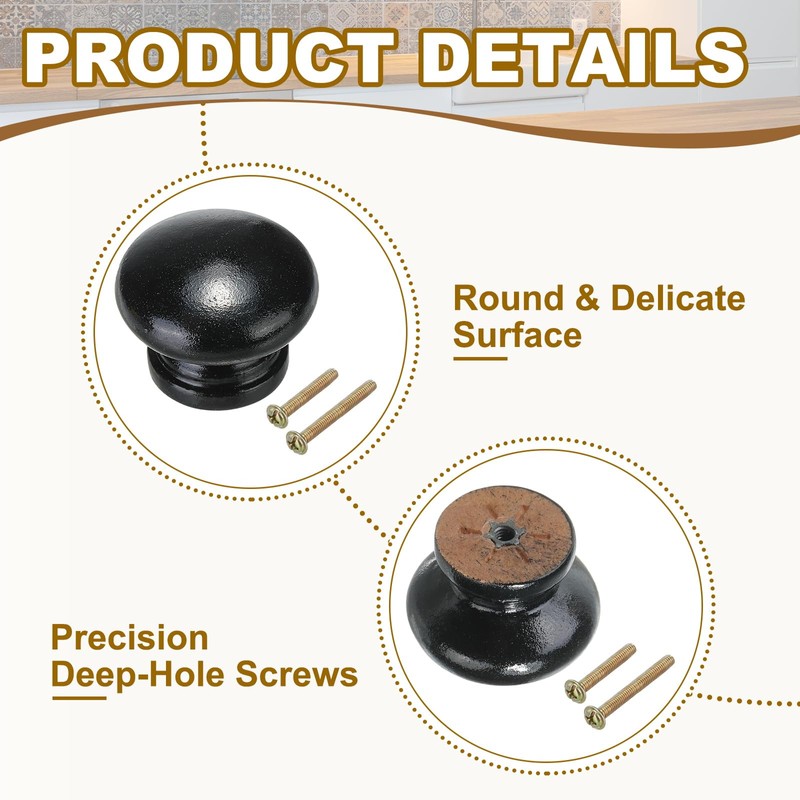 PATIKIL 1-3/8 Inch Round Black Wood Drawer Knobs, 10 Pcs