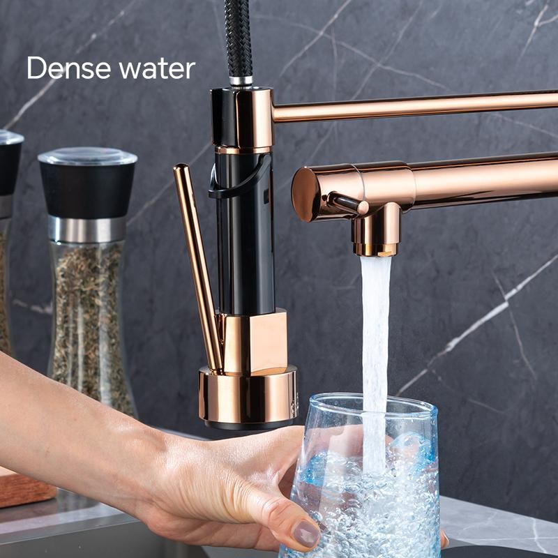 Kitchen faucet with pull-down spray, single handle double outlet commercial