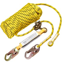 Yubisec Rope Harness Safety Lanyard 25FT, Vertical Lifeline Assembly with Grab Snap Hooks Shock Absorber, Fall Protection Tree Climbing Lifeline Kit, Heavy Duty Roof Safety Equipment ANSI CE