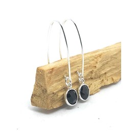 925 Sterling Silver Ear Hooks 6 mm Natural Stone Onyx Pendant