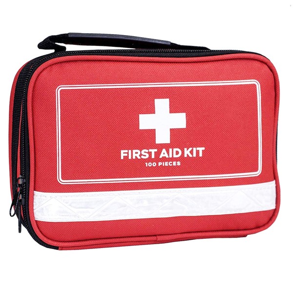General Medi First Aid Kit - 100-Piece Premium First Aid Kit for Home, Car, Travel, Office, Sports, Hiking, Camping, Rescue (Red)