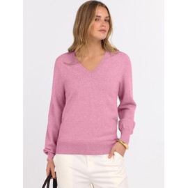 ANRABESS Womens Long Sleeve V Neck Sweaters 2025 Fall Casual Classic Soft Loose Fit Basic Pullover Jumper Top Coral Pink Large