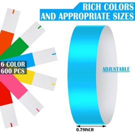 Epakh 600 Pcs Paper Wristbands Neon Wrist Bands Waterproof Handbands for Events Lightweight Concert Wristbands Neon Colored Adhesive Wrist Band for Party (Blue,Pink,Red,Yellow,Orange,Green)