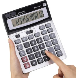 CableVantage 12-Digit Desktop Calculator Standard Function Dual Power Calculator Solar and AA