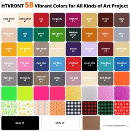 HTVRONT HTV Heat Transfer Vinyl Bundle, 90 Pack 12" x 10" Iron on Vinyl for t Shirts, 58 Assorted Colors HTV Vinyl with Teflon Sheet & Weeding Tools, Includes Glitter, Floral, Plaid, Neon, Geometric